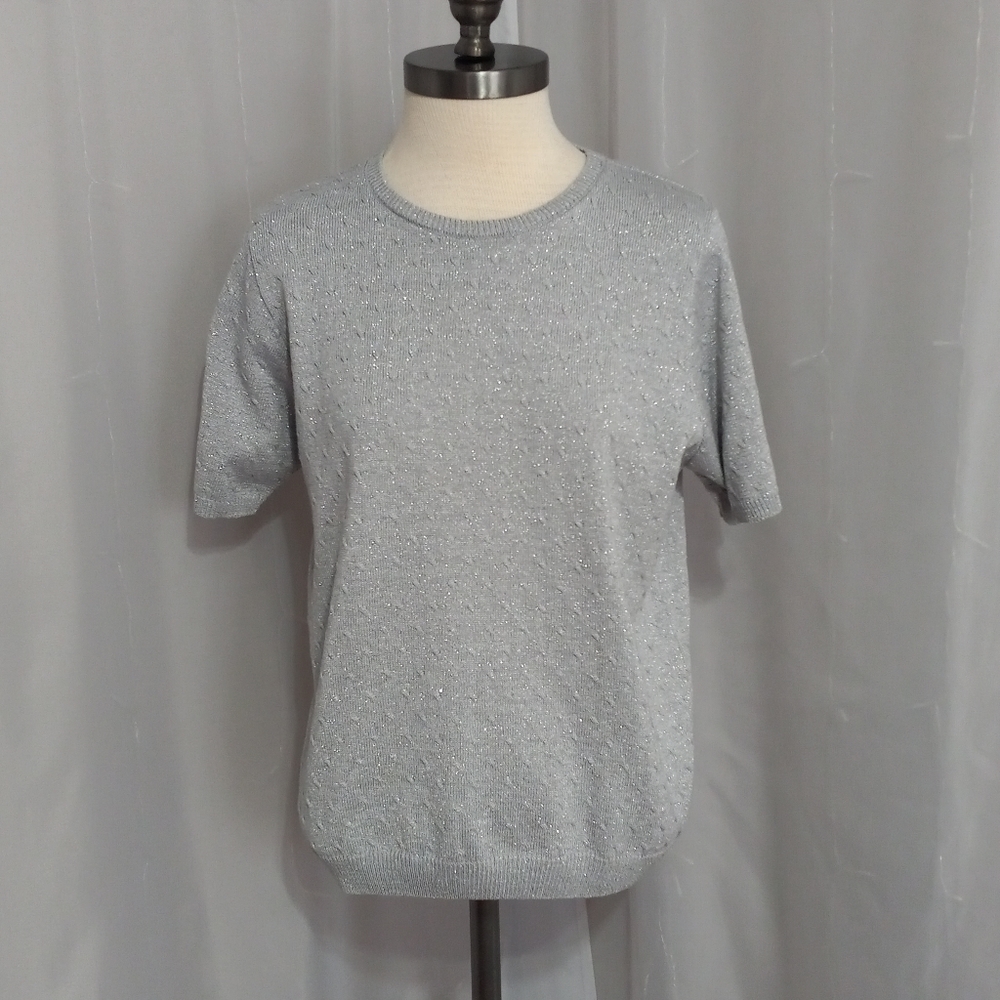 Alfred Dunner - Short Sleeve Crew Neck Sparkle Pullover Cable Knit Sweater